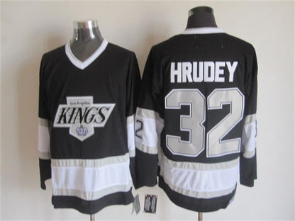 Men's Kelly Hrudey #32 Kings Black White Gold Purple 1993 Vintage Stitched Hockey Jersey