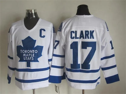 Men's Maple Leafs #17 Wendel Clark Throwback Stitched Hockey Jersey