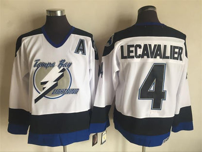 Men's Tampa Bay Lightning Vincent Lecavalier #4 Black White Vintage Stitched Hockey Jersey