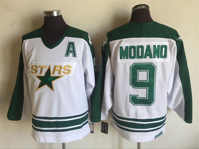 Men's Mike Modano #9 Minnesota North Stars Starter Green White Vintage Stitched Hockey Jersey