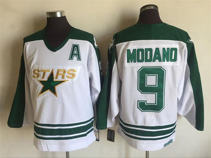 Men's Mike Modano #9 Minnesota North Stars Starter Green White Vintage Stitched Hockey Jersey