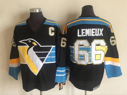 Men's Retro Mario Lemieux #66 Pittsburgh Penguins Black 1996/97 Blue CCM Vintage Stitched Hockey Jersey