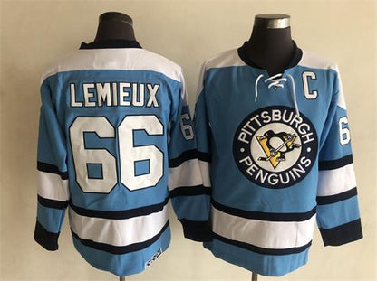 Men's Retro Sidney Crosby #87 Pittsburgh Penguins Light Blue 1986-87 CCM Vintage Stitched Hockey Jersey