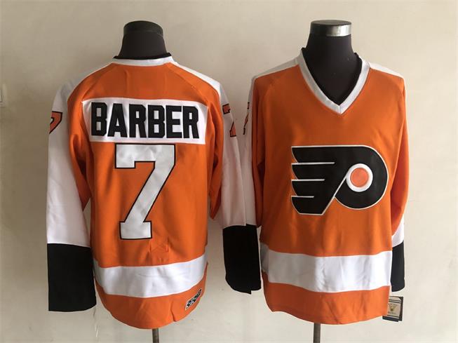 Men's Retro Bill Barber #7 Philadelphia Flyers Orange CCM Vintage Stitched Hockey Jersey
