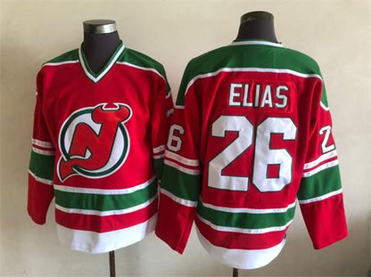 Men's Retro Patrik Elias Devils Red Green Vintage Stitched Hockey Jersey