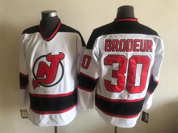 Men's Retro Martin Brodeur Devils White 1999-00 Vintage Stitched Hockey Jersey