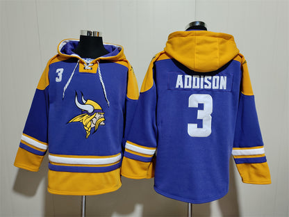 Men's Justin Jefferson Minnesota Vikings Purple Jersey Ageless Must-Have Lace-Up Pullover Hoodie