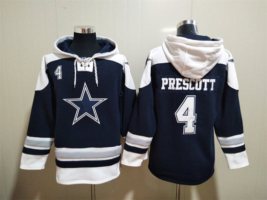 Men's CeeDee Lamb Dak Prescott Dallas Cowboys Navy Ageless Must-Have Lace-Up Pullover Hoodie