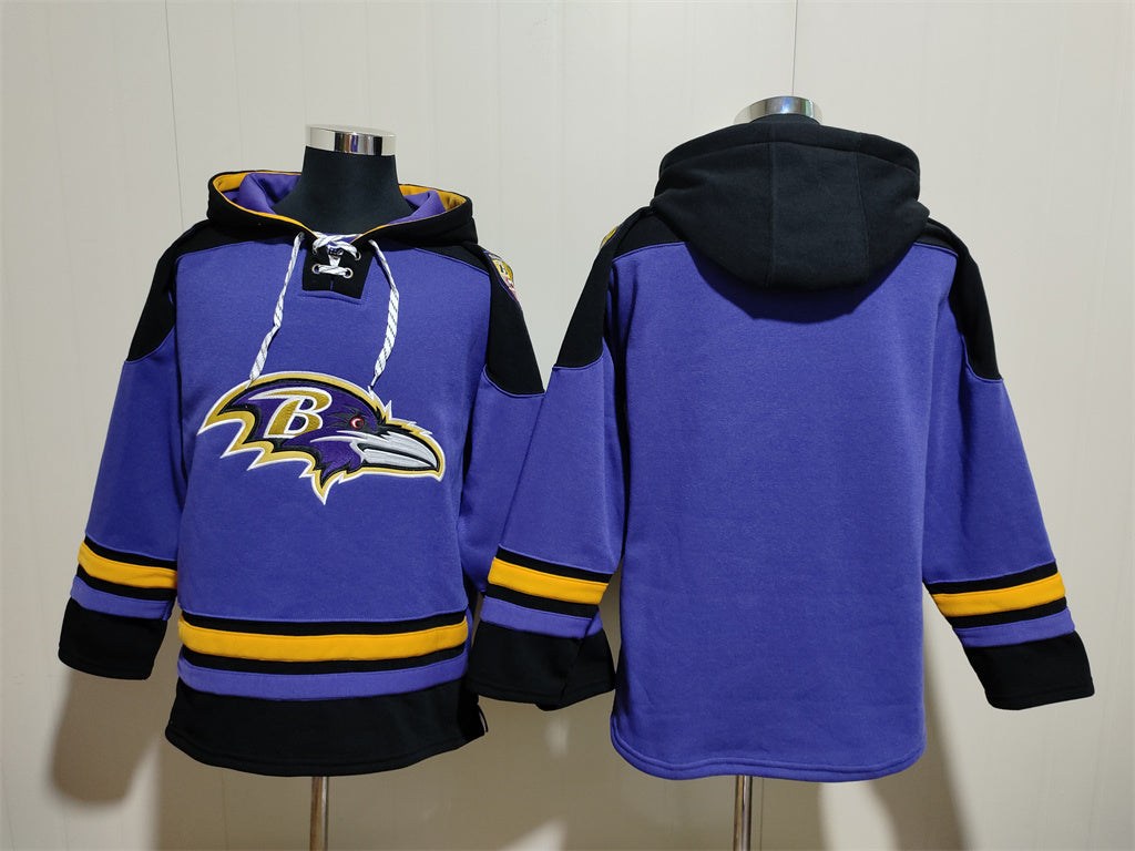 Men's Lamar Jackson Baltimore Ravens Purple Jersey Ageless Must-Have Lace-Up Pullover Hoodie