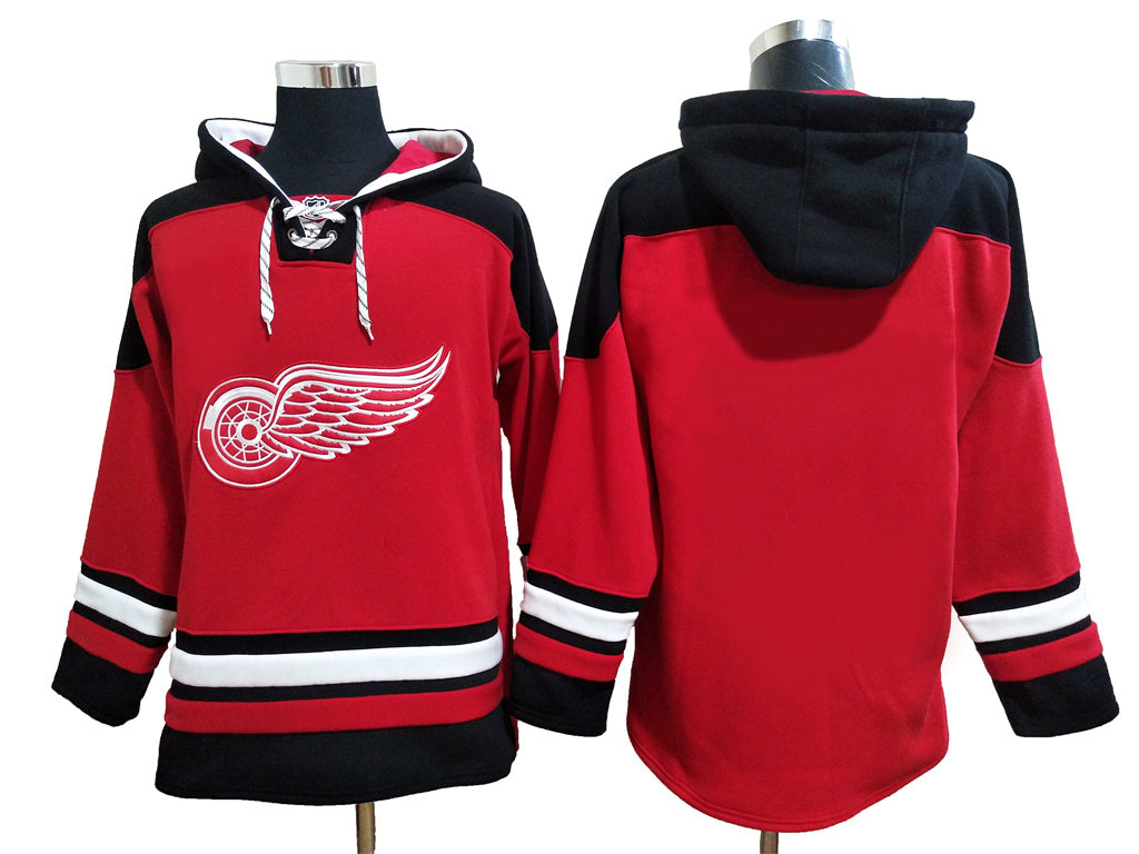 Men's Alex DeBrincat Detroit Red Wings Red Jersey Ageless Must-Have Lace-Up Pullover Hoodie