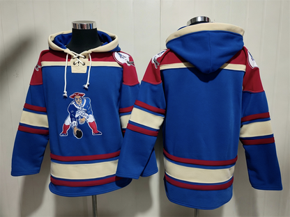 Men's Drake Maye New England Patriots Royal Ageless Must-Have Lace-Up Pullover Hoodie