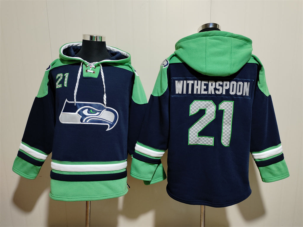 Men's Cooper Kupp Devon Witherspoon Seattle Seahawks College Navy Jersey Ageless Must-Have Lace-Up Pullover Hoodie