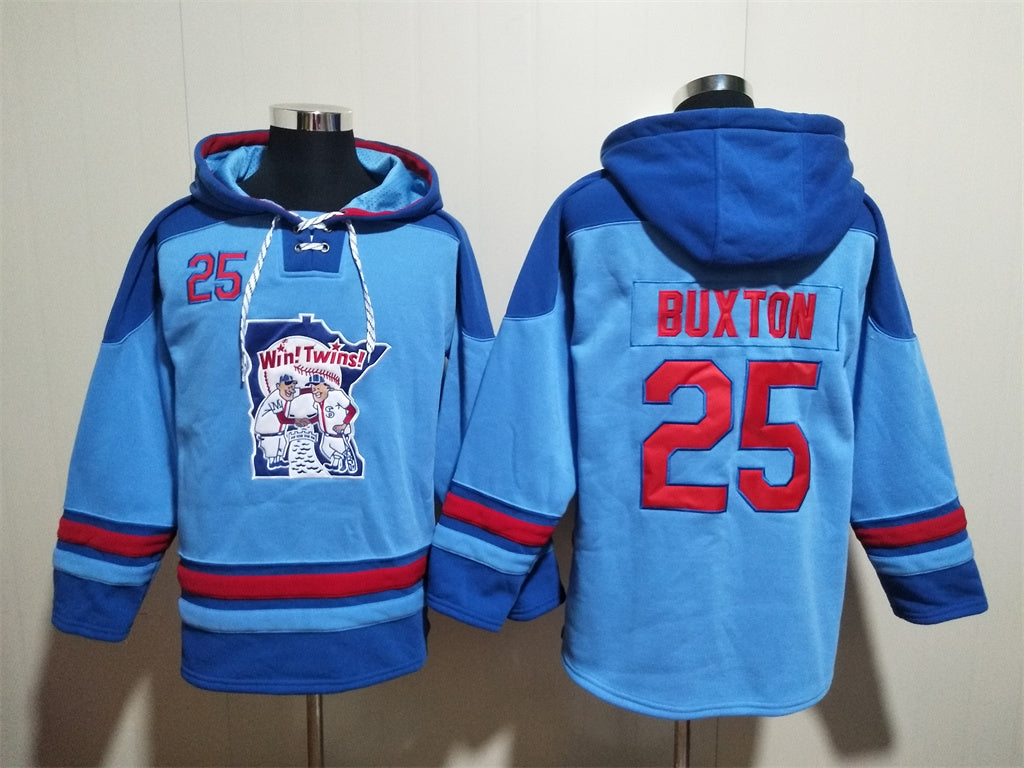Men's Byron Buxton Minnesota Twins Light Blue Jersey Ageless Must-Have Lace-Up Pullover Hoodie
