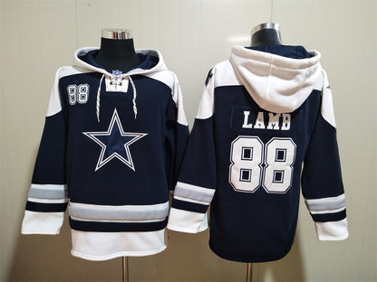 Men's CeeDee Lamb Dak Prescott Dallas Cowboys Navy Ageless Must-Have Lace-Up Pullover Hoodie