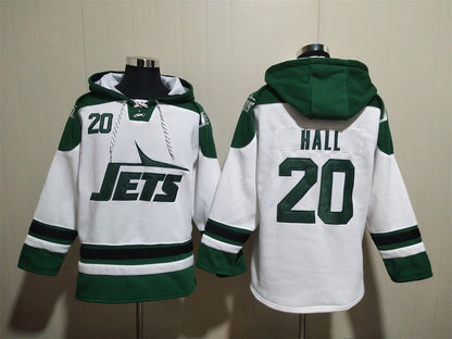 Men's Breece Hall New York Jets Legacy White Ageless Must-Have Lace-Up Pullover Hoodie
