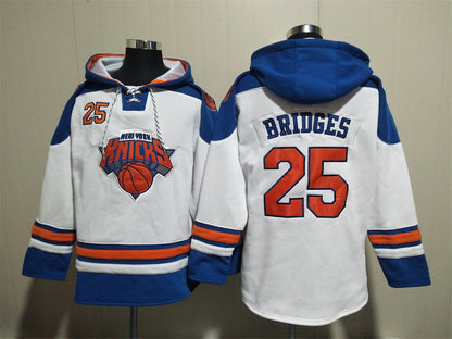 Men's Jalen Brunson New York Knicks Blank White Pullover Hoodie