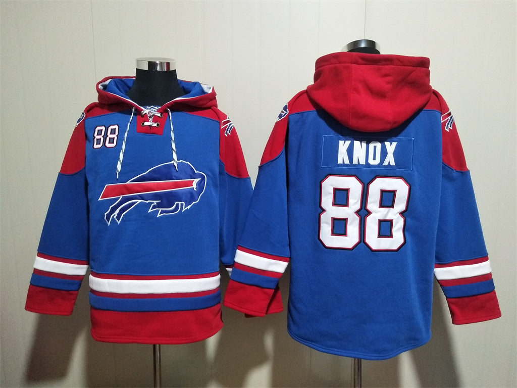 Men's Dawson Knox Josh Allen Buffalo Bills Royal Jersey Ageless Must-Have Lace-Up Pullover Hoodie