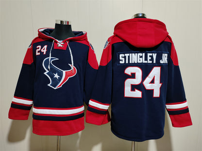 Men's C.J. Stroud Houston Texans Navy Jersey Ageless Must-Have Lace-Up Pullover Hoodie