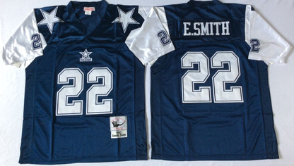 Men's Emmitt Smith #22 Dallas Cowboys White Navy Vintage Stitched Football Jersey