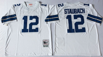Men's Roger Staubach Dallas Cowboys White Navy Vintage Stitched Football Jersey