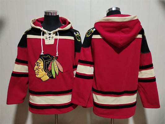 Men's Chicago Blackhawks Red Jersey Ageless Must-Have Lace-Up Pullover Hoodie