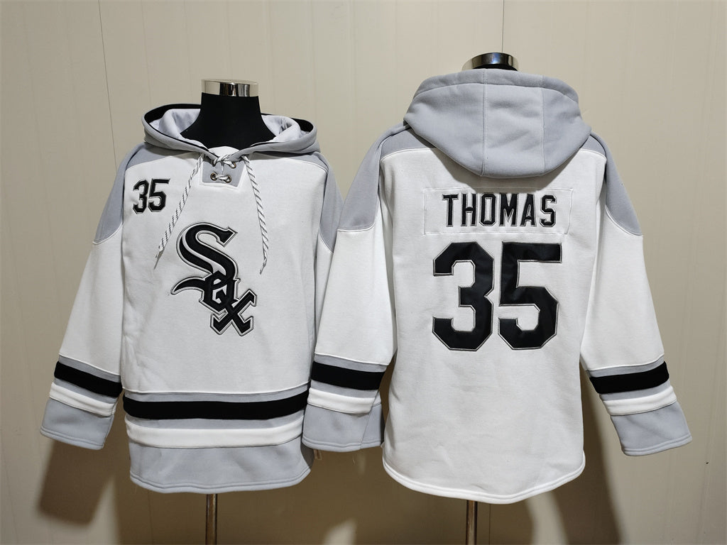 Men's Frank Thomas Chicago White Sox White Jersey Ageless Must-Have Lace-Up Pullover Hoodie