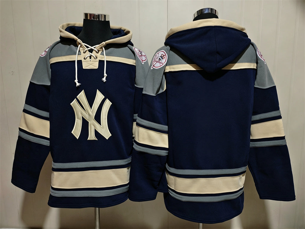 Men's Derek Jeter Yankees Navy Jersey Ageless Must-Have Lace-Up Pullover Hoodie