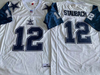 Men's Roger Staubach Dallas Cowboys White Navy Vintage Stitched Football Jersey