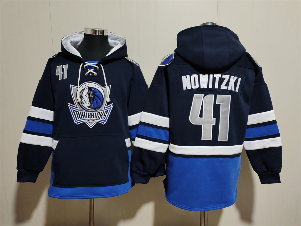 Men's Kyrie Irving Dirk Nowitzki Dallas Mavericks Blank Navy Pullover Hoodie