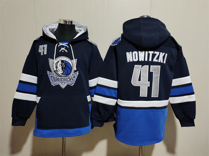 Men's Kyrie Irving Dirk Nowitzki Dallas Mavericks Blank Navy Pullover Hoodie