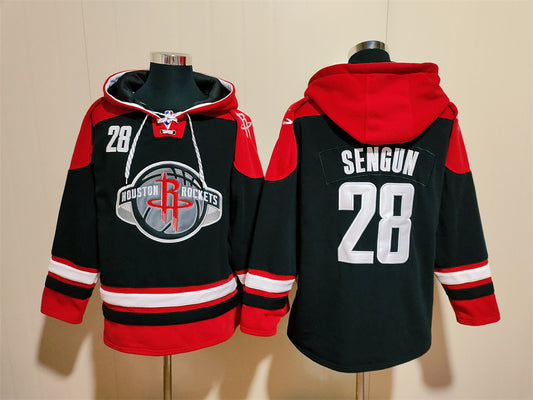 Men's Hakeem Olajuwon Houston Rockets Black Ageless Must-Have Lace-Up Pullover Hoodie