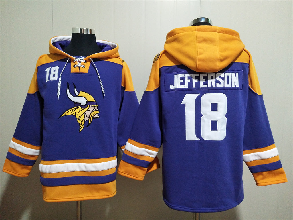 Men's Justin Jefferson Minnesota Vikings Purple Jersey Ageless Must-Have Lace-Up Pullover Hoodie