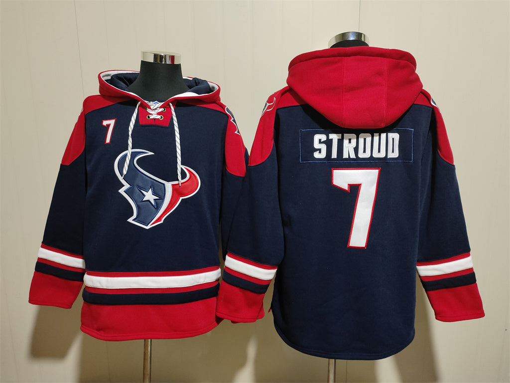 Men's C.J. Stroud Houston Texans Navy Jersey Ageless Must-Have Lace-Up Pullover Hoodie