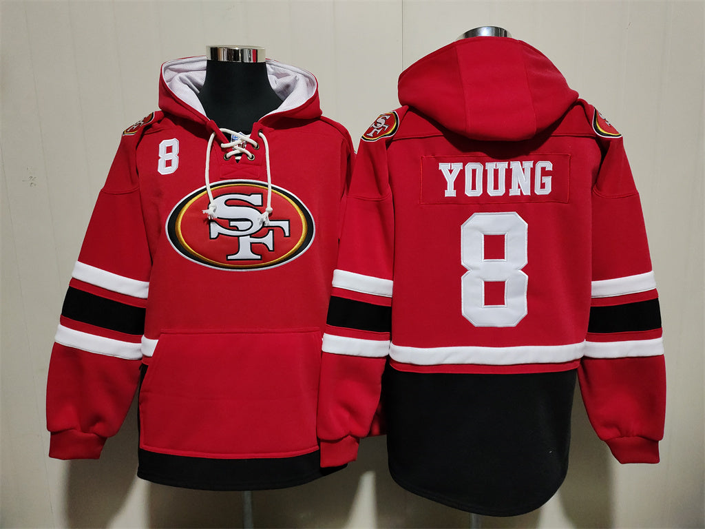 Men's Steve Young San Francisco 49ers Scarlet Ageless Must-Have Pocket Lace-Up Pullover Hoodie