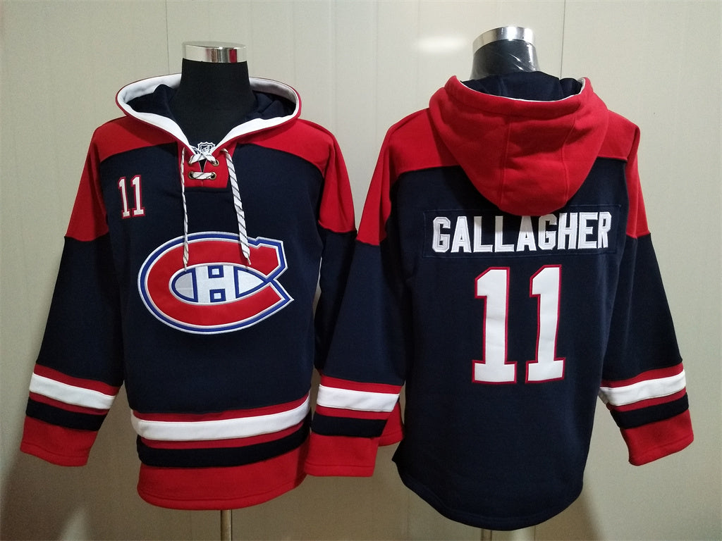 Men's Juraj Slafkovsky Montreal Canadiens Navy Red Jersey Ageless Must-Have Lace-Up Pullover Hoodie