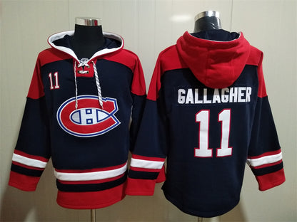 Men's Juraj Slafkovsky Montreal Canadiens Navy Red Jersey Ageless Must-Have Lace-Up Pullover Hoodie
