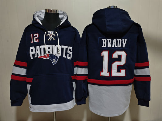 Men's Tom Brady New England Patriots Navy Ageless Must-Have Lace-Up Pullover Hoodie