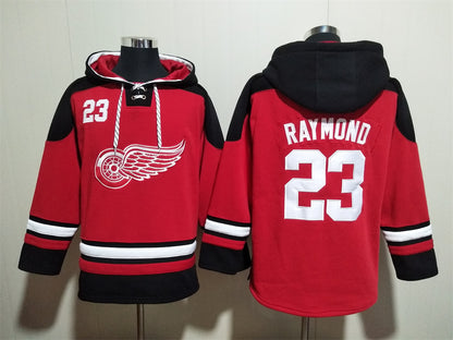Men's Alex DeBrincat Detroit Red Wings Red Jersey Ageless Must-Have Lace-Up Pullover Hoodie