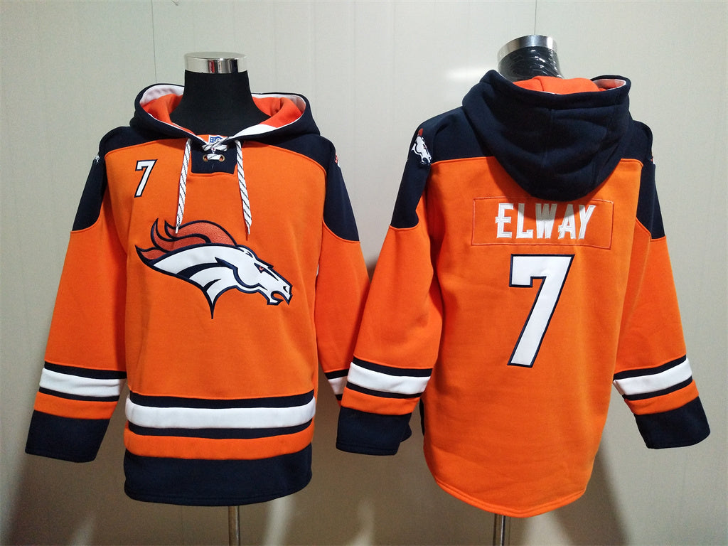 Men's John Elway Patrick Surtain II Bo Nix Denver Broncos Orange Ageless Must-Have Lace-Up Pullover Hoodie