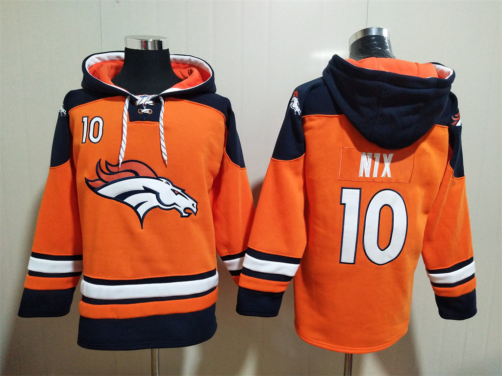 Men's John Elway Patrick Surtain II Bo Nix Denver Broncos Orange Ageless Must-Have Lace-Up Pullover Hoodie