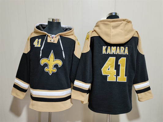 Men's Alvin Kamara New Orleans Saints Black Jersey Ageless Must-Have Lace-Up Pullover Hoodie