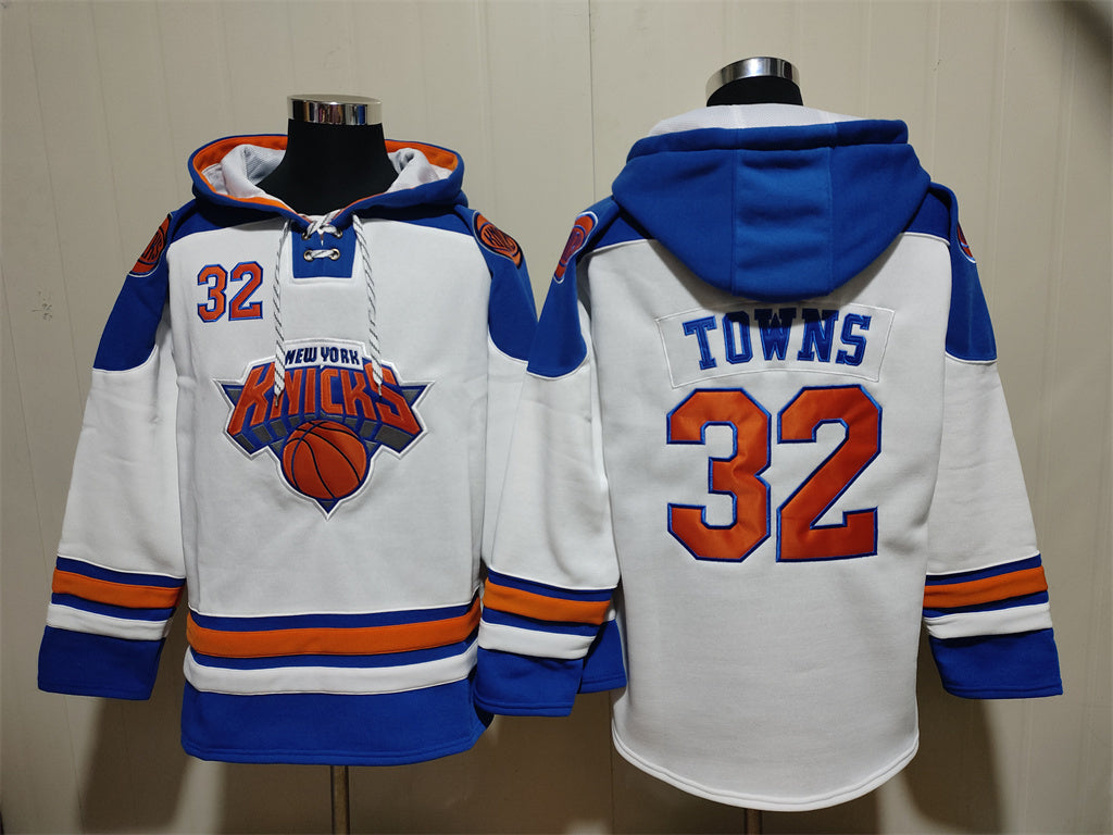 Men's Jalen Brunson New York Knicks Blank White Pullover Hoodie