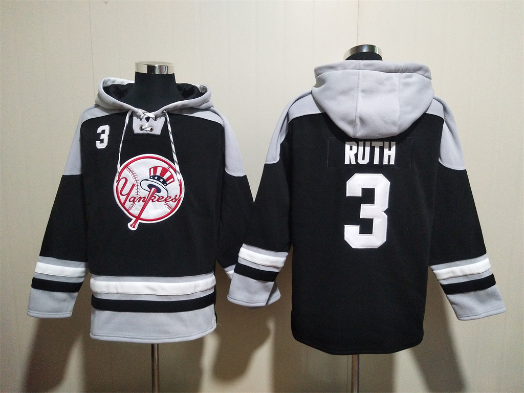 Men's Derek Jeter Yankees Black Jersey Ageless Must-Have Lace-Up Pullover Hoodie