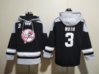 Men's Derek Jeter Yankees Black Jersey Ageless Must-Have Lace-Up Pullover Hoodie