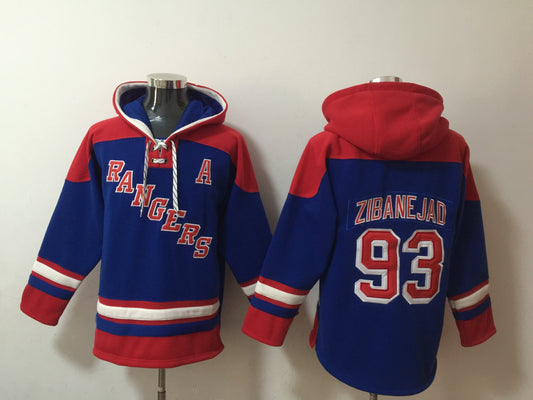 Men's Mika Zibanejad New York Rangers Blue Jersey Ageless Must-Have Lace-Up Pullover Hoodie