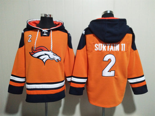 Men's John Elway Patrick Surtain II Bo Nix Denver Broncos Orange Ageless Must-Have Lace-Up Pullover Hoodie