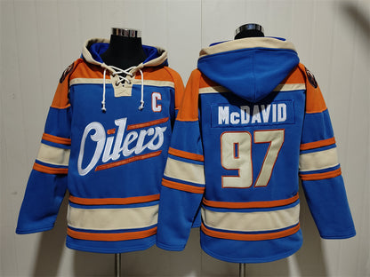 Men's Connor McDavid Edmonton Oilers Alternate Royal Jersey Ageless Must-Have Lace-Up Pullover Hoodie