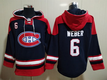 Men's Juraj Slafkovsky Montreal Canadiens Navy Red Jersey Ageless Must-Have Lace-Up Pullover Hoodie