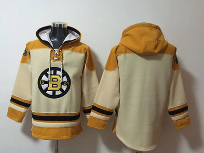 Men's David Pastrnak Boston Bruins Cream 100th Anniversary Jersey Ageless Must-Have Lace-Up Pullover Hoodie