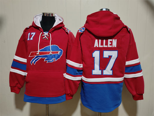 Men's Josh Allen Buffalo Bills Red Jersey Ageless Must-Have Pocket Lace-Up Pullover Hoodie